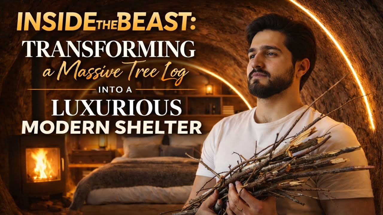 Inside the Beast | Carving a Luxurious Modern Shelter from a Massive Tree Log Core | 