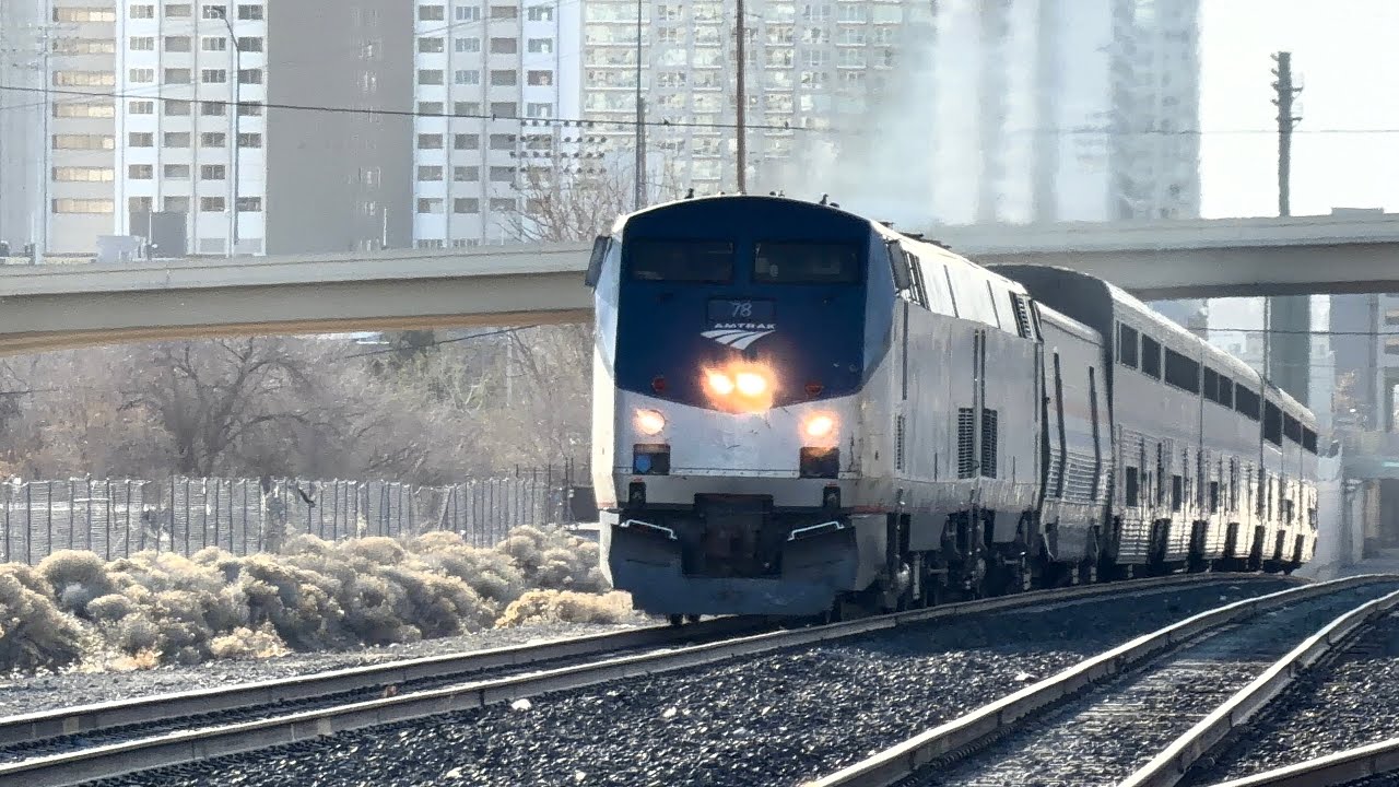 The Amtrak California Zephyr Train #6 going by Sutro Street in Reno Nevada Tuesday evening 