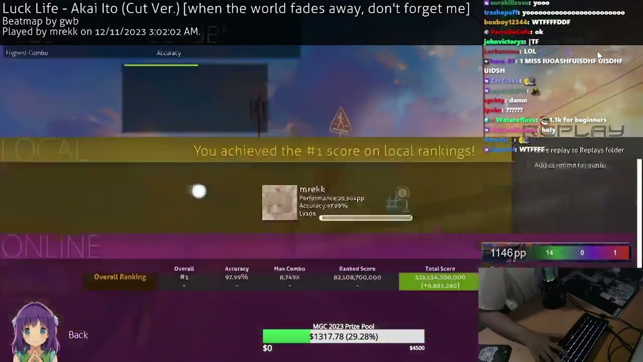 🔴 10.52⭐ mrekk | Luck Life - Akai Ito (Cut Ver.) +HDDT 98.02% 1❌ | 1146pp (unranked) - osu!