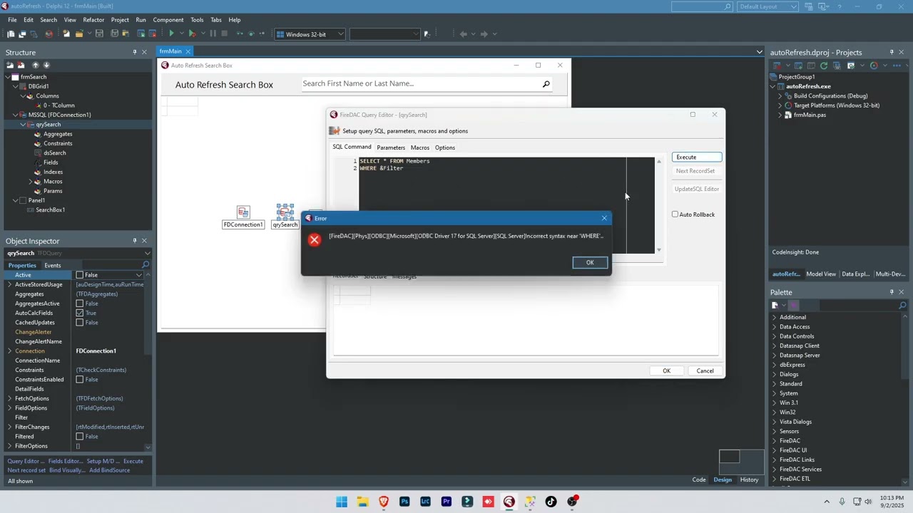 How to Create a Search Box with Auto Refresh in DBGrid | Delphi 12.3 + MS SQL Server