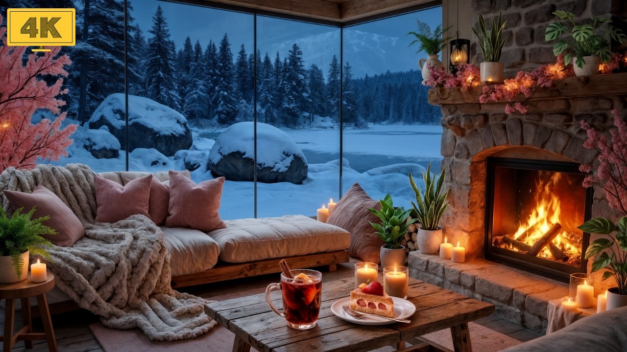 Cozy Snowy Forest Cabin Night ❄️ Celtic Folk Ambience & Warm Fireplace Sounds for Relax