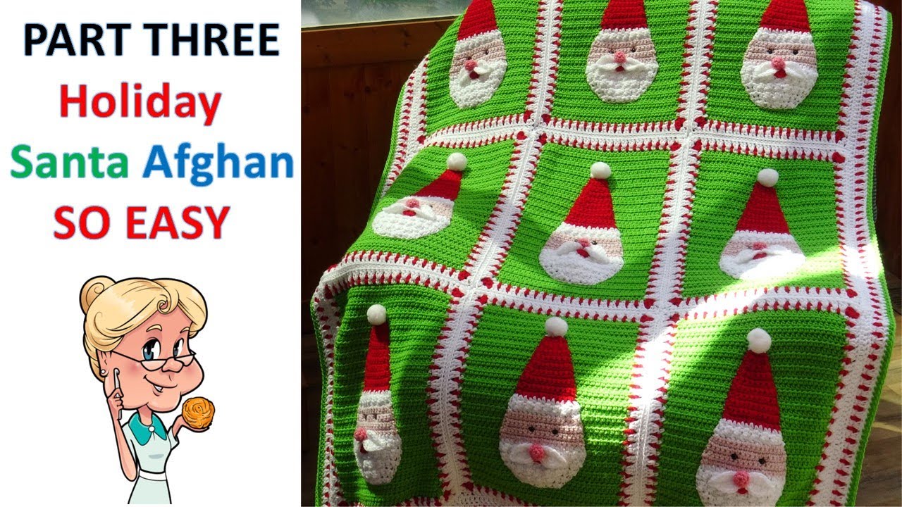 PART THREE Holiday Santa Afghan - Finishing the Santa Applique and Joining Blocks  #MakeitPremier