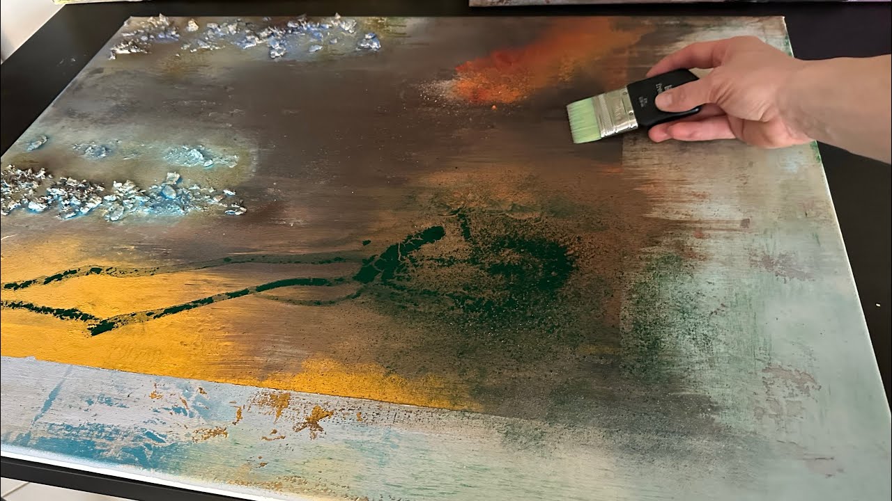 Abstrakte Acrylmalerei kombiniert mit Farbpigmenten | abstract painting | DIY Art