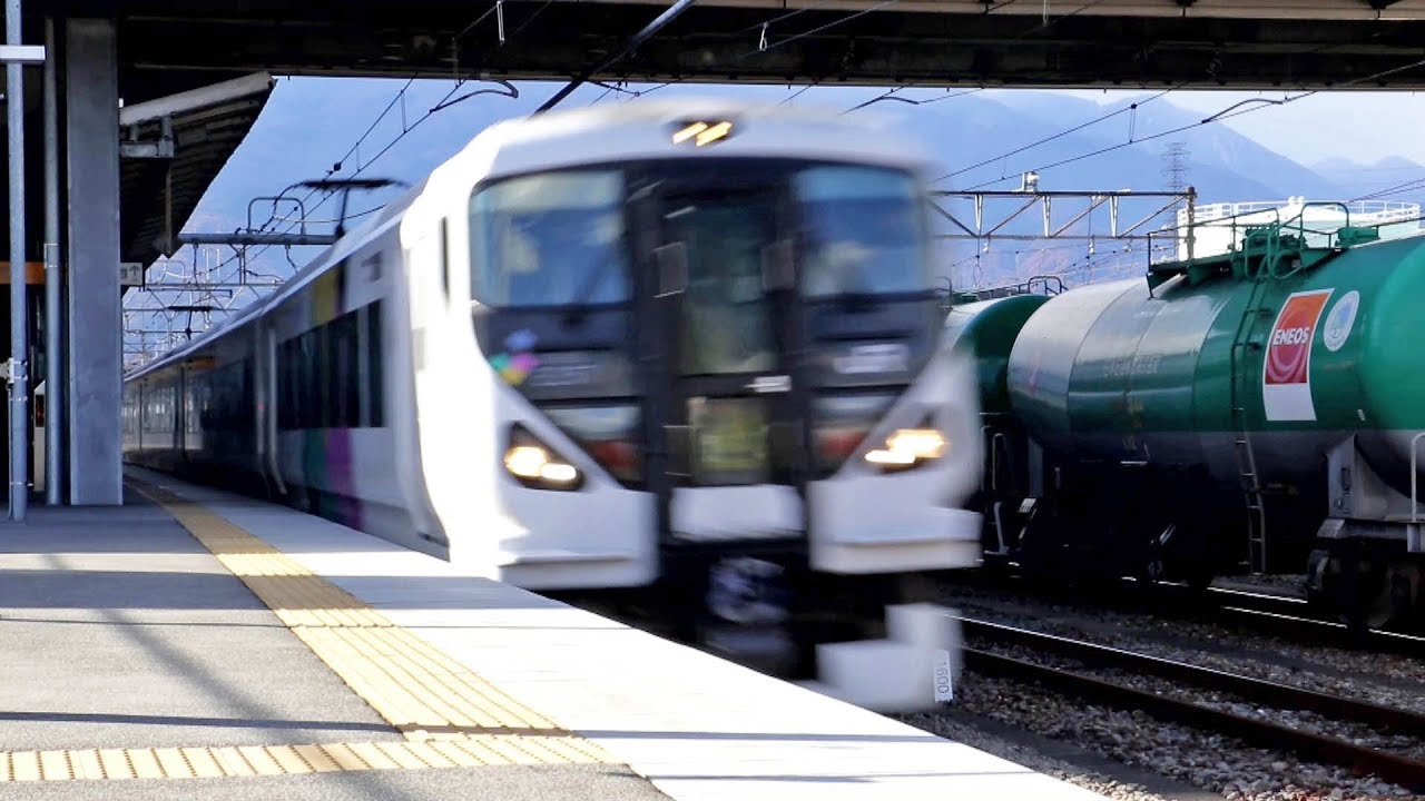 【E257系】 ミュージックホーン + 特急「あずさ」 中央本線 竜王駅通過 / JR東日本