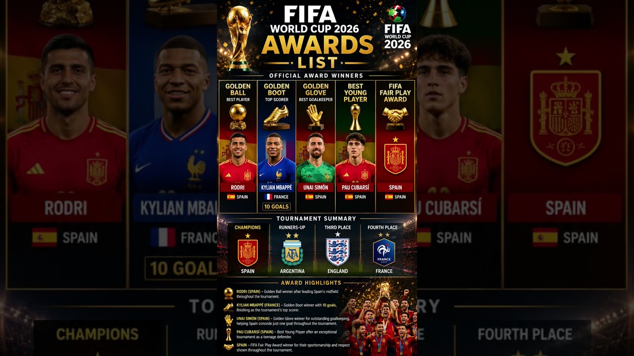FIFA World Cup 2026 Awards List 🏆 | Golden Ball, Golden Boot, Golden Glove & All Winners