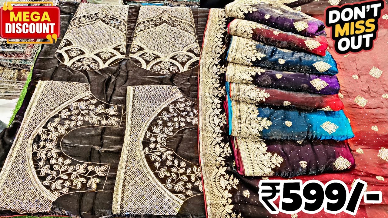 Hyderabad Wholesale RAMZAN SPECIAL BRIDAL WORK SAREES ₹599/- Fandy Silk Sarees Tissue Organza Sarees