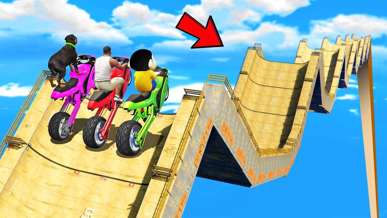 SHINCHAN AND FRANKLIN TRIED THE ZIGZAG UPDOWN MEGA RAMP PARKOUR CHALLENGE GTA 5