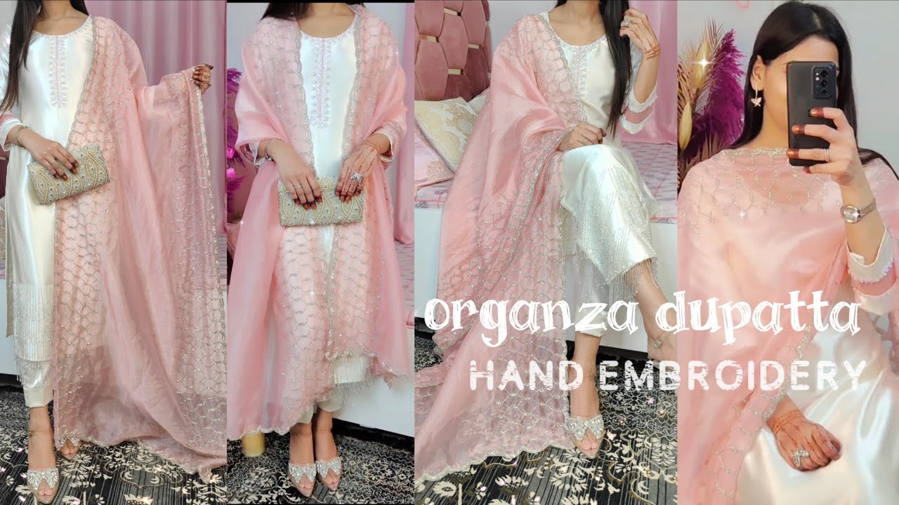 Hand embroidery/organza dupatta hand work Models inspired dress cutting & stitching #new #viral