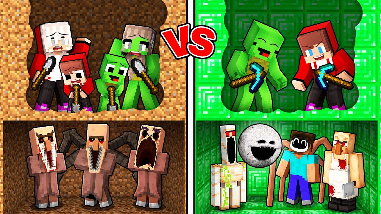 Mikey & JJ vs Families Mine Battle in Minecraft (Maizen)