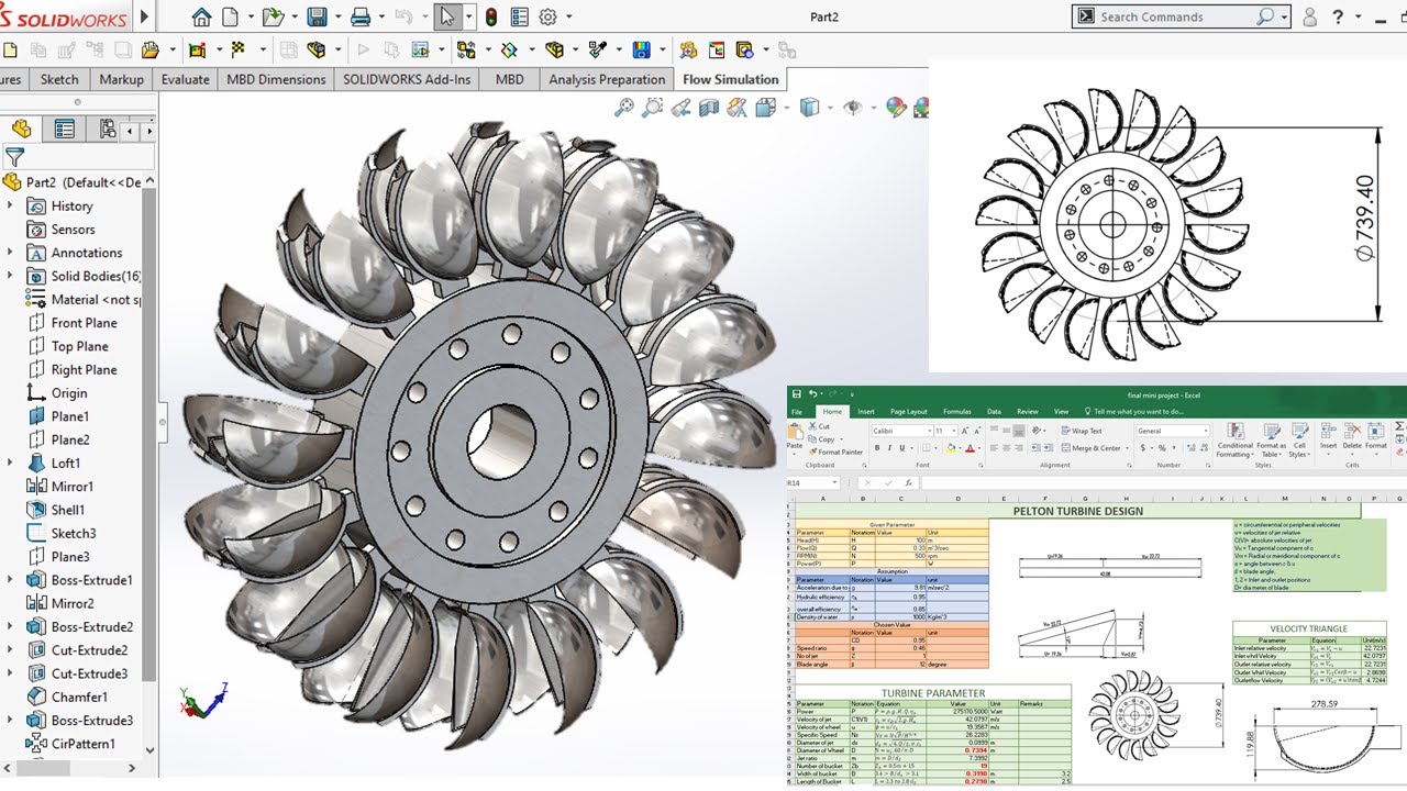 Pelton Turbine  Design with SolidWorks
