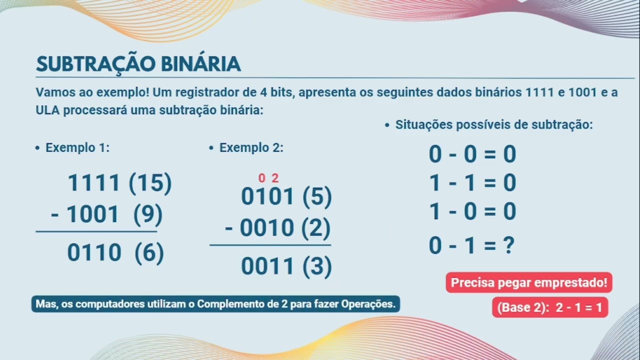 Adição, subtração, multiplicação e divisão binária - introdução a computação 