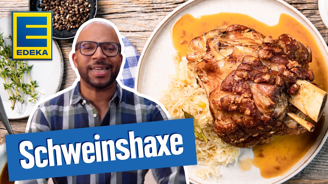 Schweinshaxen mit Biersoße | Schweinshaxen Rezept mit Dunkelbiersoße und Sauerkraut