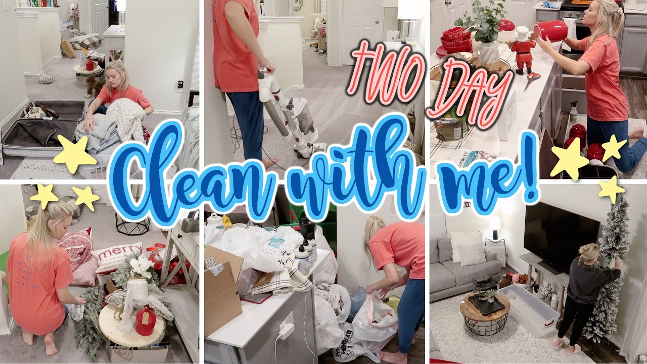 TWO DAY MESSY HOME CLEAN WITH ME//TAKING DOWN DECORATIONS//SIMPLY KAYLE