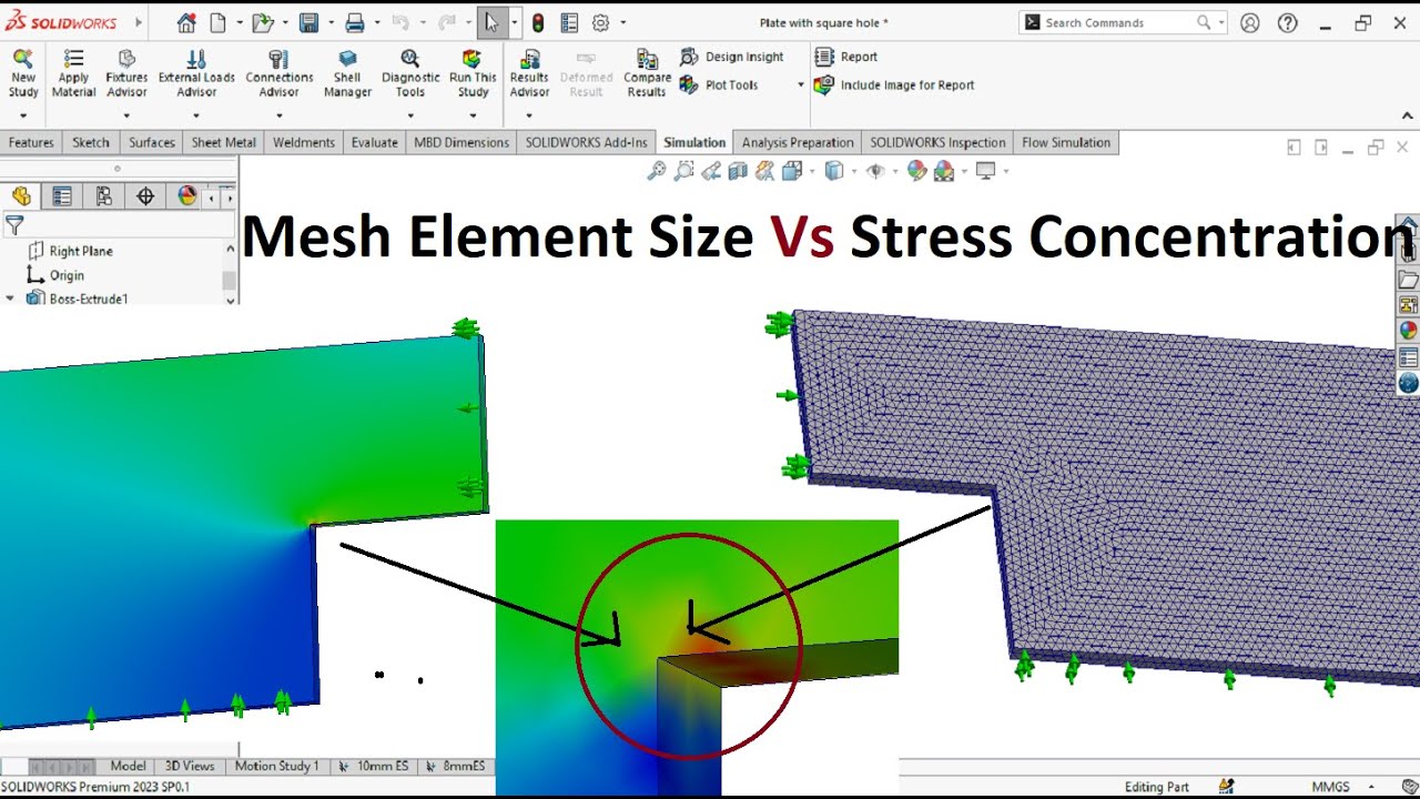 Solidworks simulation  | Mesh element size and stress concentration