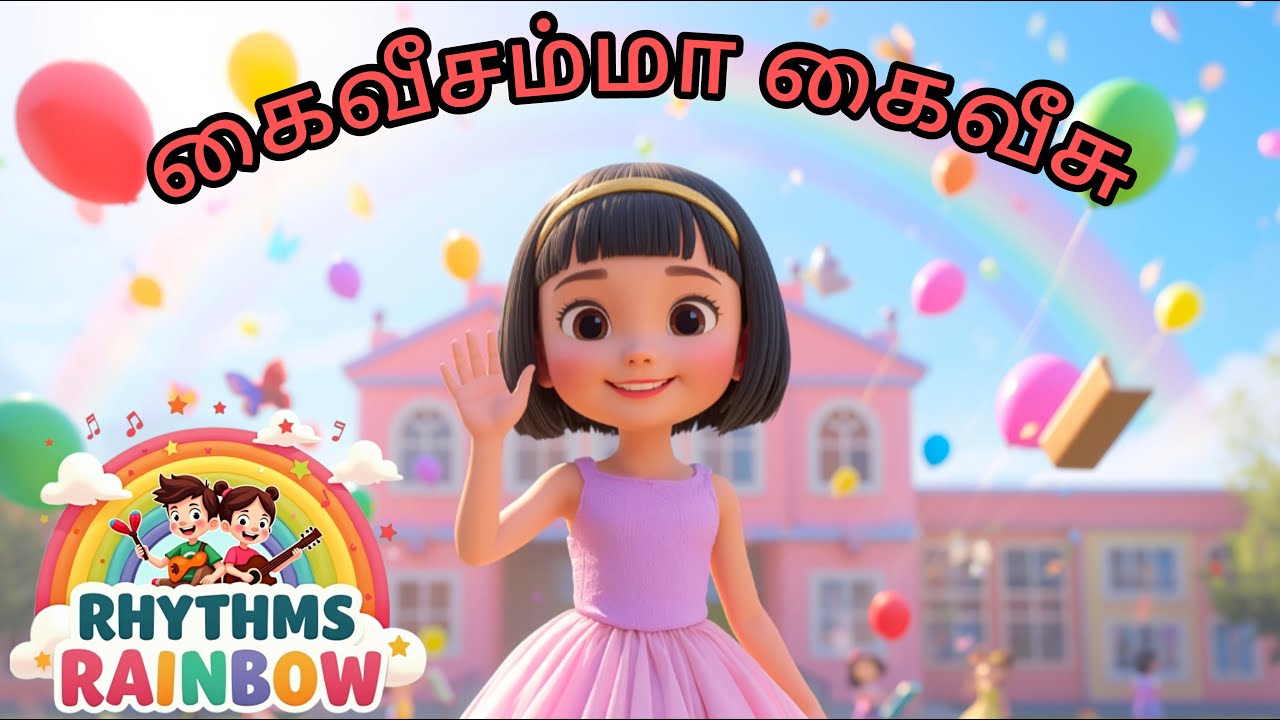 கைவீசம்மா கைவீசு | Tamil Kids Song | Rhythms Rainbow Kids | Fun Learning Song for Children 👋🎒📚