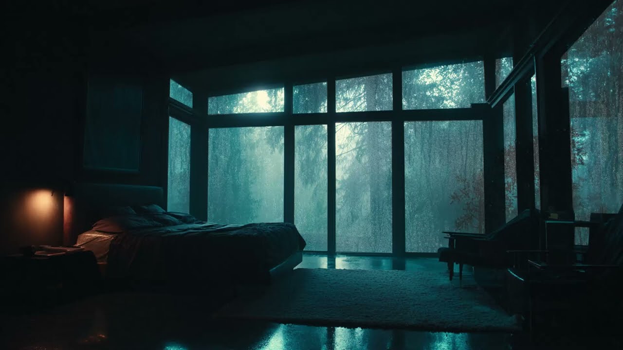 Relaxing Rain on Window in a Forest Bedroom - Soothing Nature Sounds for Sleep and Rest