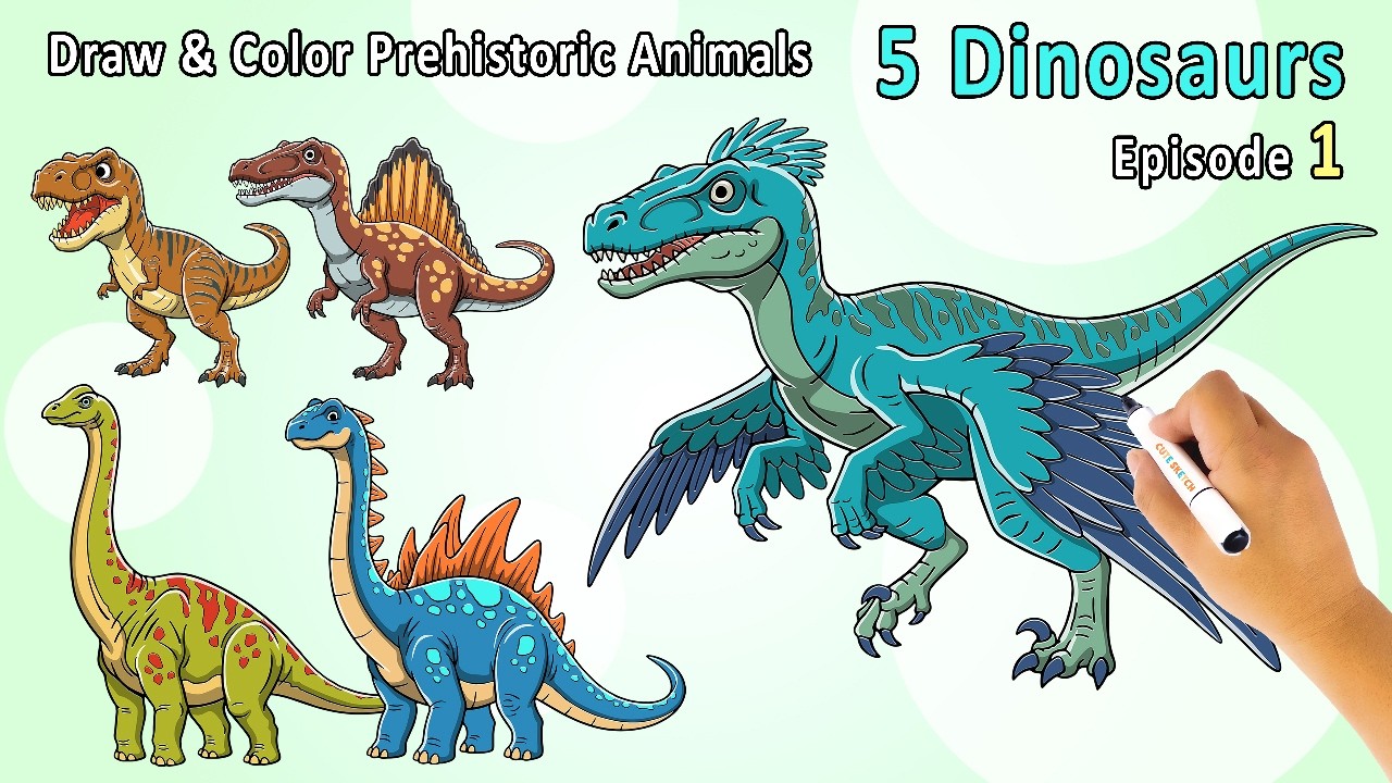 Draw & Color Prehistoric Animals | 5 Dinosaurs – Episode 1