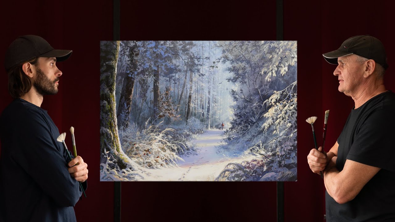 Collaborative Painting Acrylic ❄️ Winter Forest ❄️ Drawing ART / music | Kunst Malerei Zeichnung