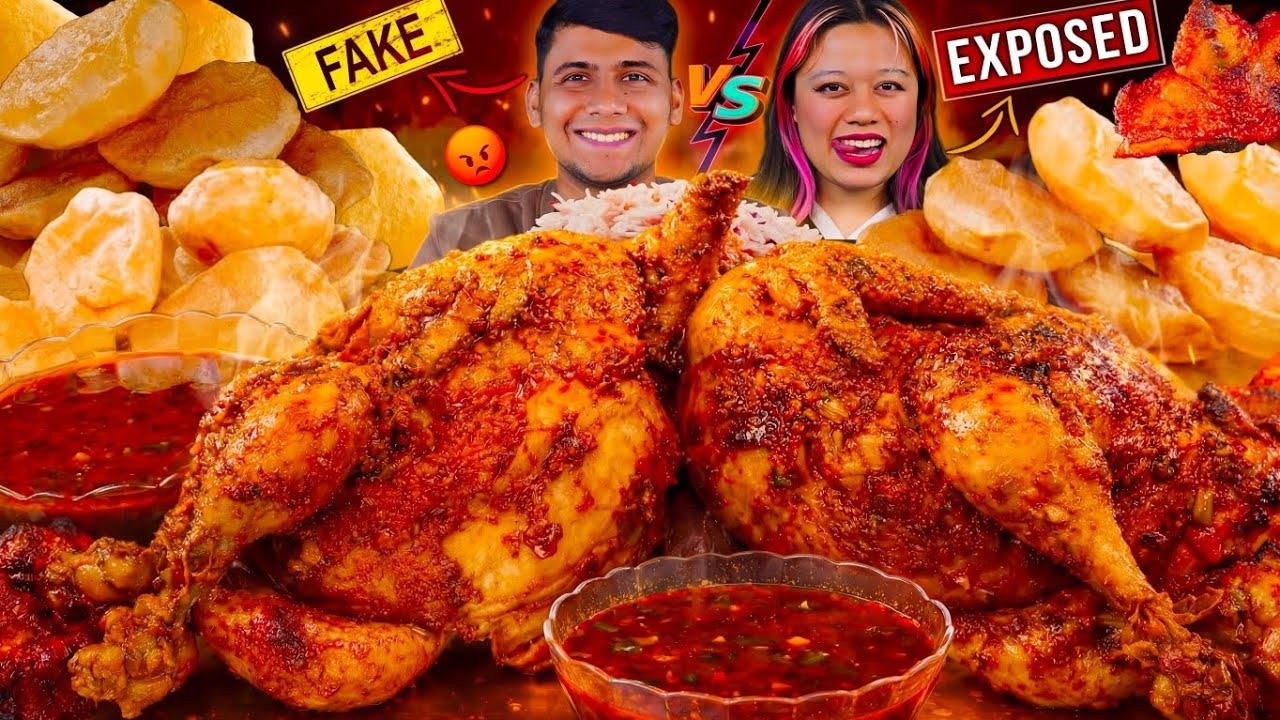 ⚡Husband Vs Wife || Exposing Each Other While Eating 2 Whole Chicken, Gravy, Rice & Puri