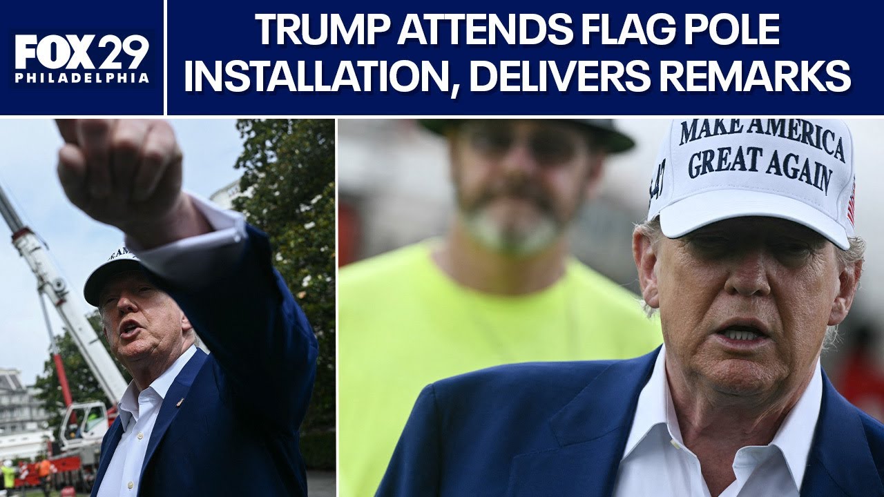 Trump delivers remarks at White House flag pole installation