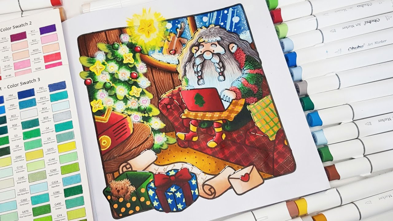 Color With Me (ASMR) | Cozy Christmas by Coco Wyo Coloring Book | Using Ohuhu Markers