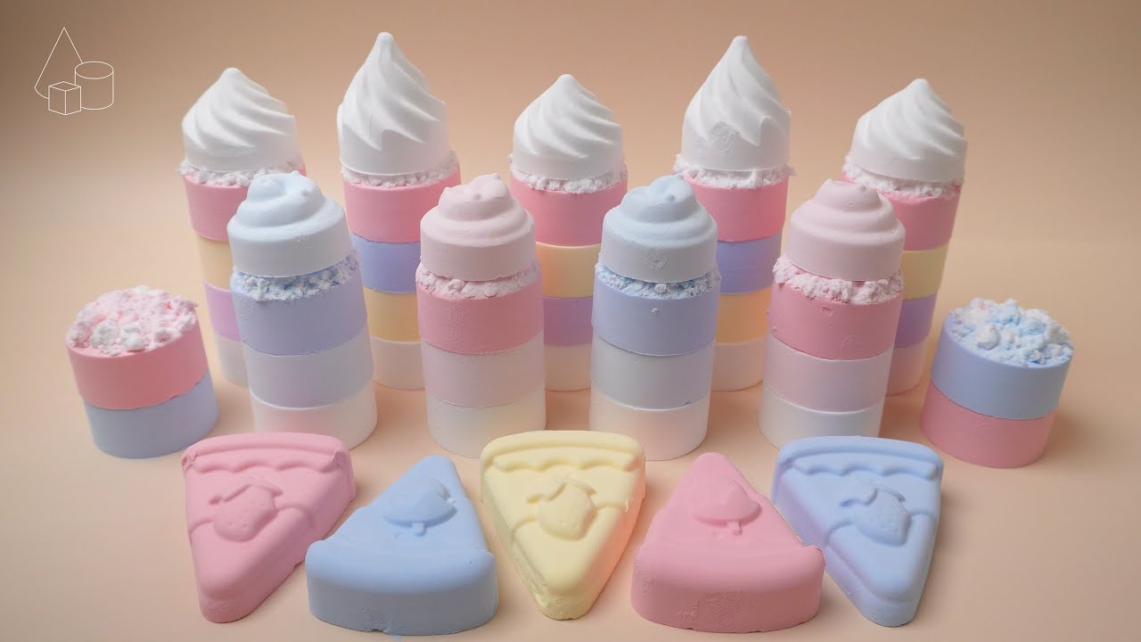 ASMR | baking soda crunchy - Colorful cake 🎂🌈