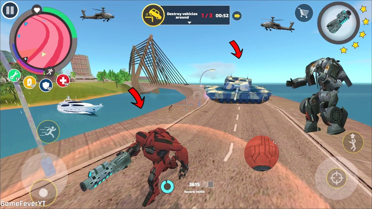 Rope Hero Vice Town - (Transformer Ball Robot Fight Green Police Car Robot) Robot Ball on Bridge - H