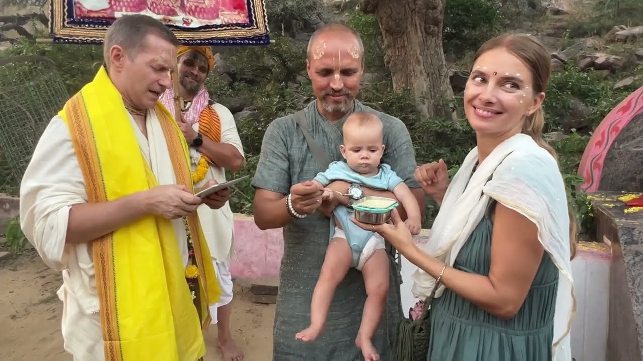 Anna prashana for Nimai on Govardhan! My husband has prepared 60 liters of prasad!