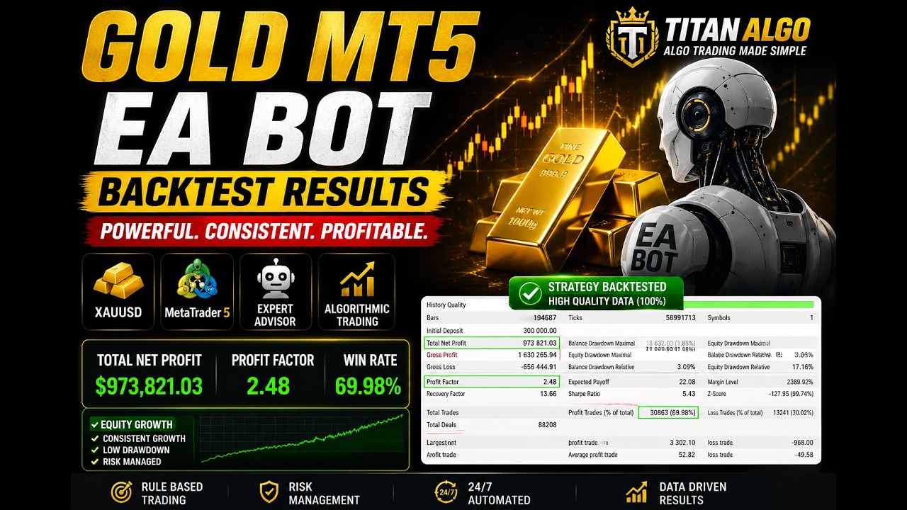 🔥 Gold MT5 EA Bot Backtest Results | XAUUSD Algorithmic Trading Strategy | Titan Algo