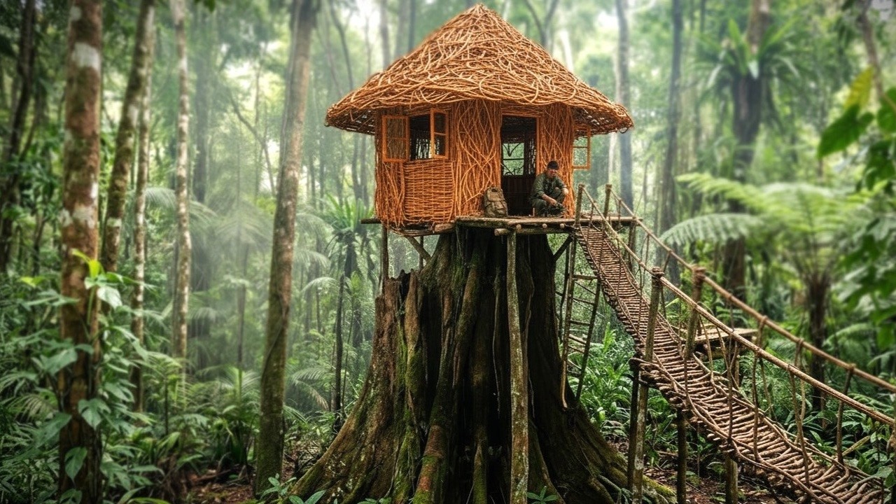 Build a warm, elevated shelter from natural materials, Bushcraft Survival Alone