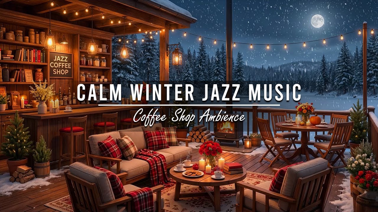 Winter Coffee Shop Ambience & Calm Jazz Music for Stress Relief ⛄ Relaxing Jazz Instrumental Music