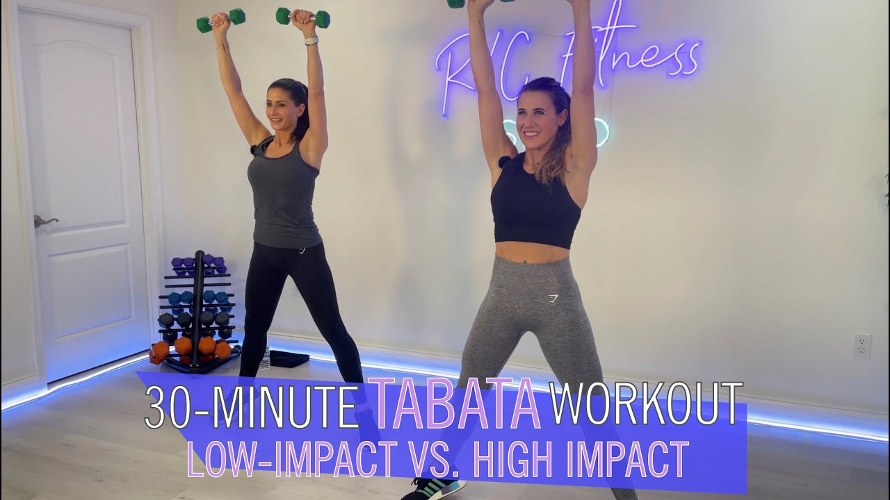 30-MINUTE TABATA WORKOUT / LOW-IMPACT VS. HIGH IMPACT / LIGHT WEIGHTS / COUNTDOWN CLOCK & BELL