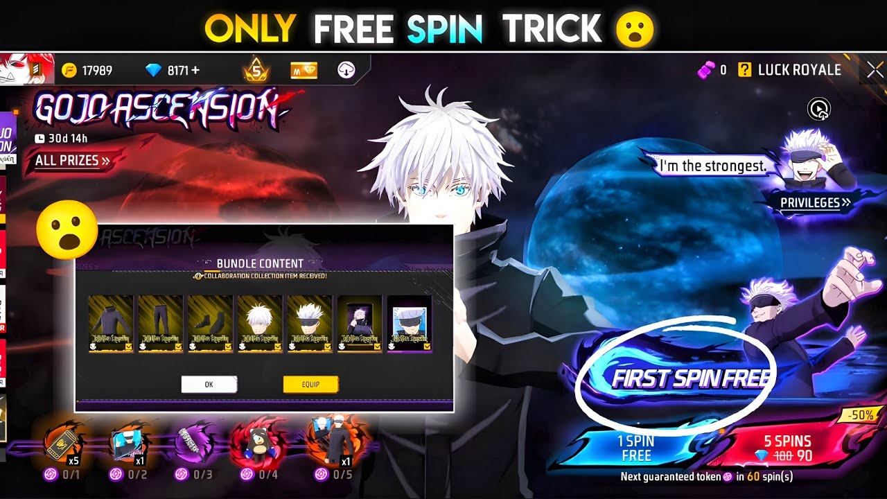 Gojo Ascension Event Free Spin Trick 💥😮| free fire new event | ff new event | new event free fire 