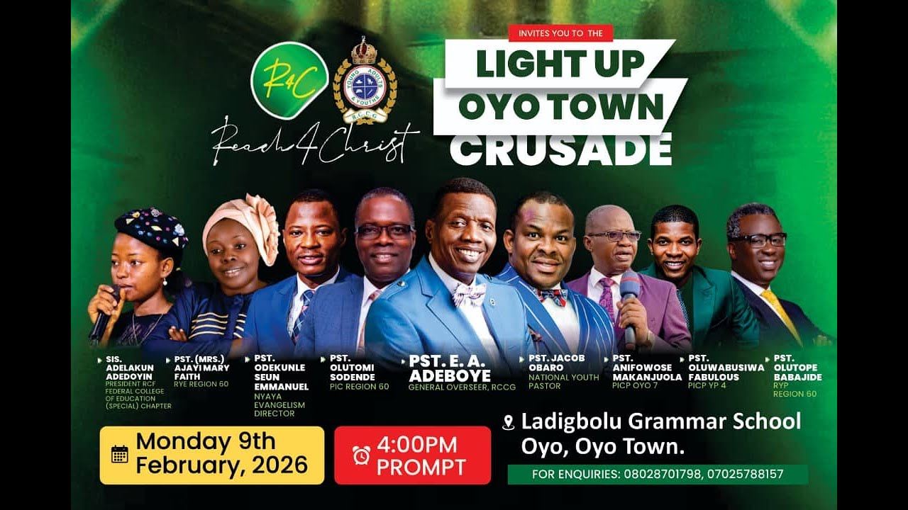 LIGHT UP OYO TOWN || 9TH FEBRUARY 2026 || #Reach4Christ #LightUpCrusade #PastorAdeboye