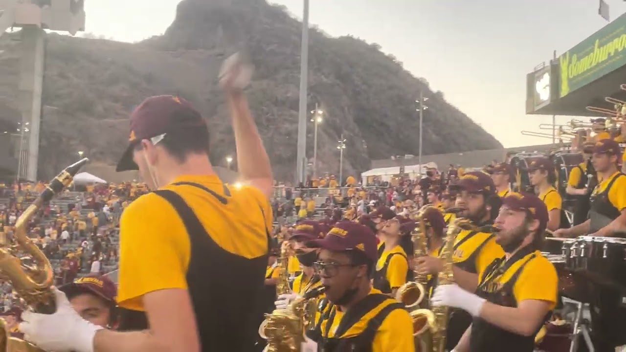 The Arizona State University Marching Band plays their fight song Maroon & Gold after they beat UA