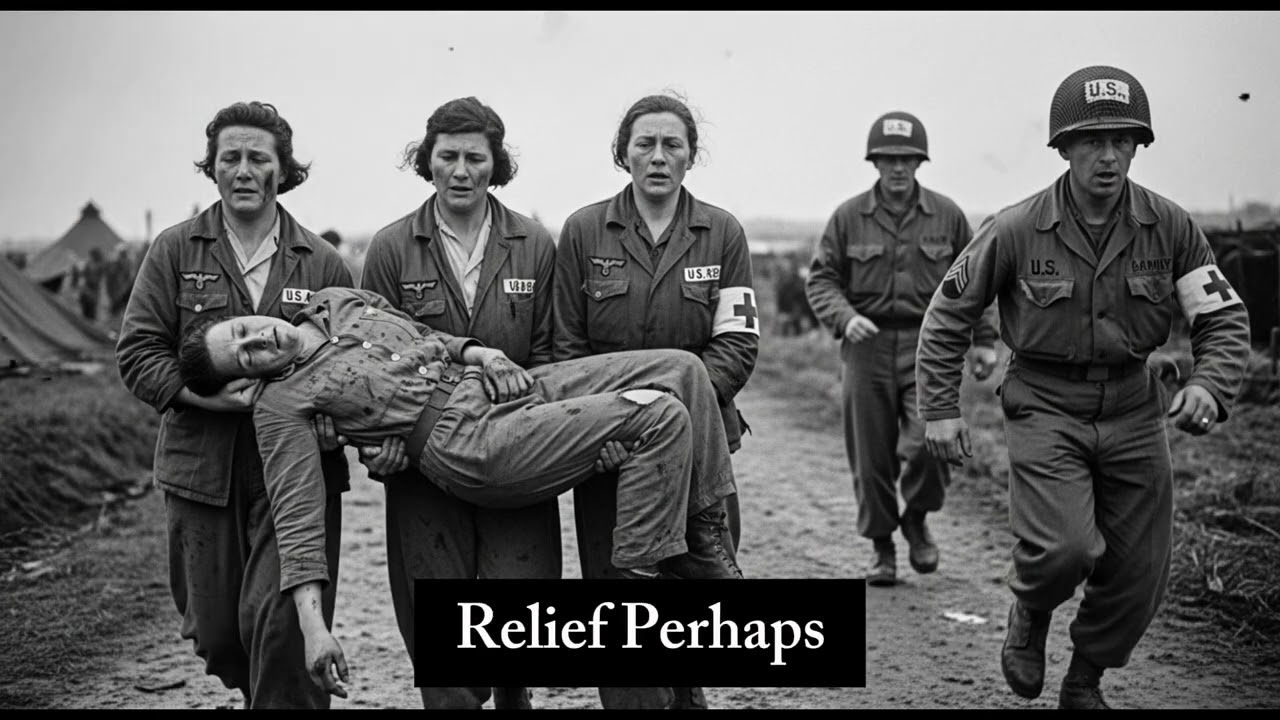 Она больше не могла ходить — раненую немецкую военнопленную несут ее товарищи, пока американские ...