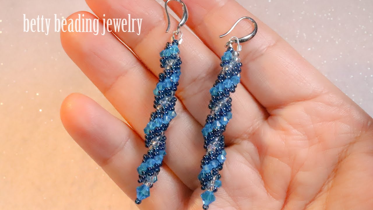 Beaded spiral earring with  seedbeas and crystal easy design  for beginners jewelry making at home