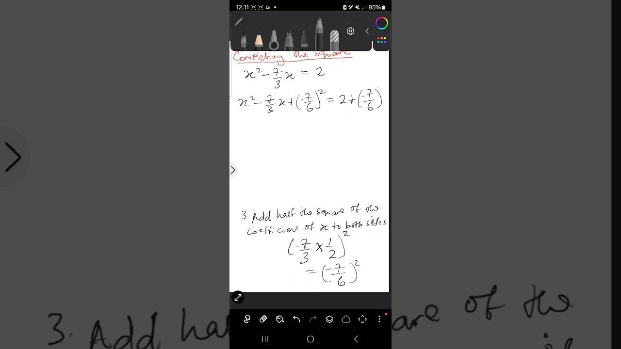 Completing the square on a quadratic equation