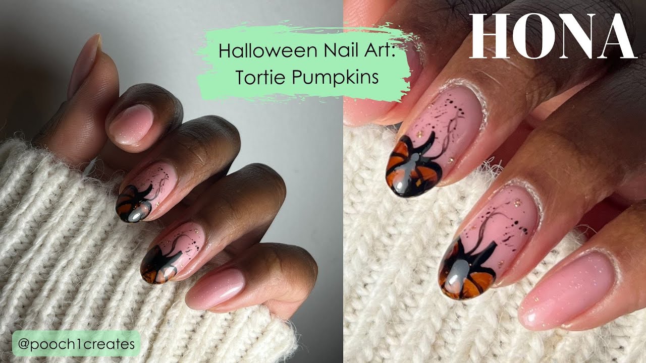 Tortie Pumpkins Halloween Nail Art Tutorial - HONA, Home of Nail Art