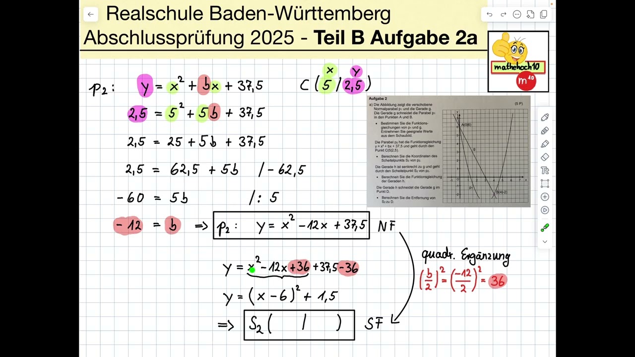 Abschlussprüfung 2025 Klasse 10 Realschule BW B Nr.2a I mathehoch10 I einfach erklärt I Funktionen