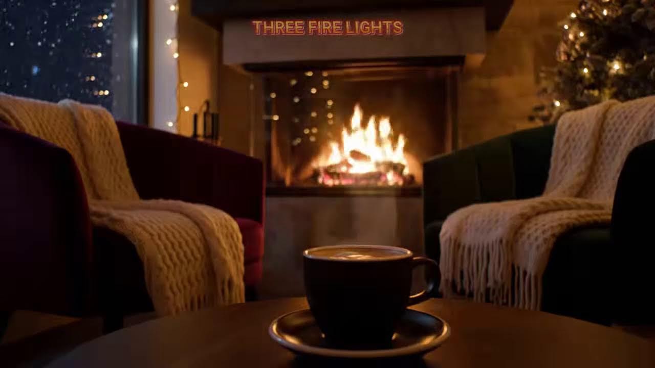 Cozy Fireplace Coffee Shop ☕🔥 Peaceful Night Ambience for Sleep & Stress Relief