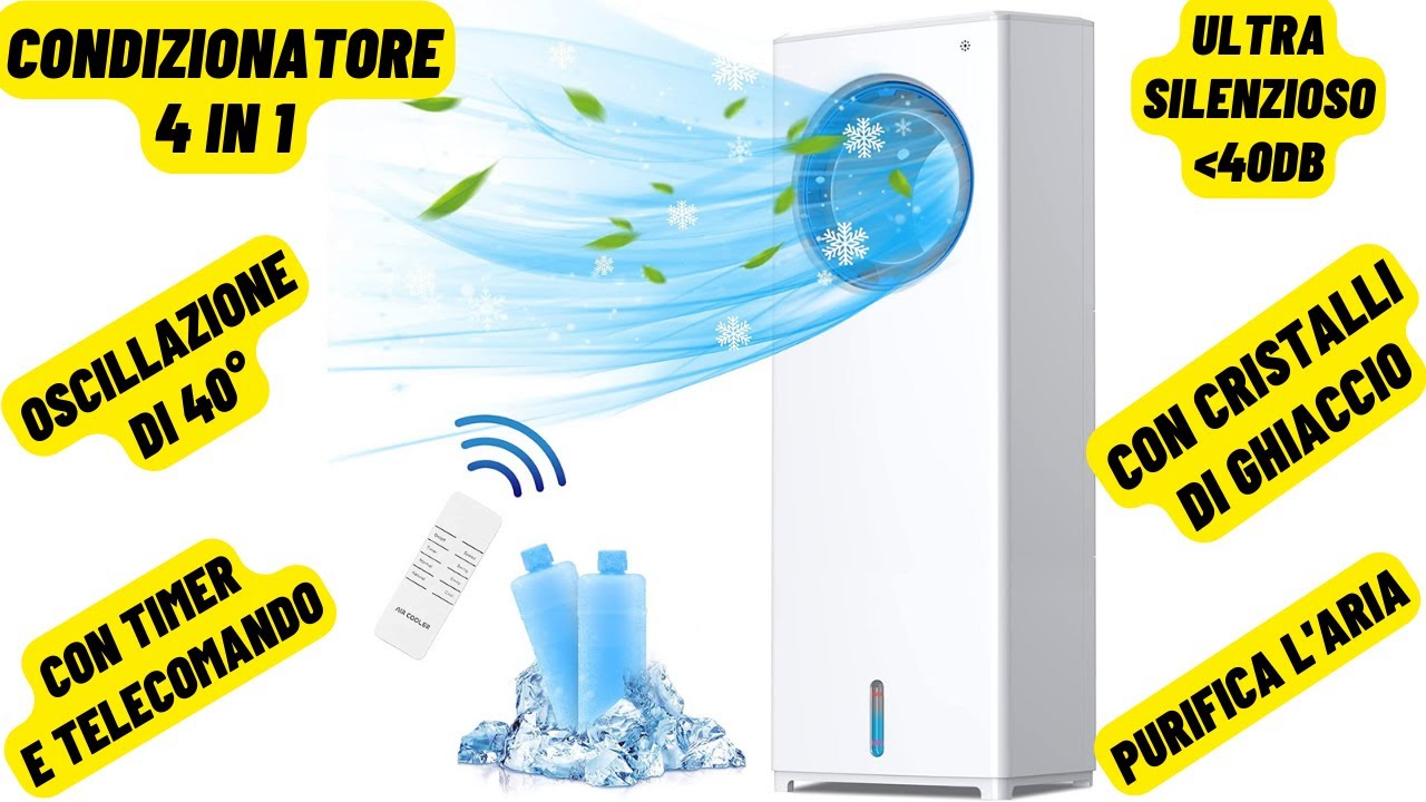 Condizionatore a Evaporazione 4 in 1 con Timer, Telecomando e Cristalli di Ghiaccio