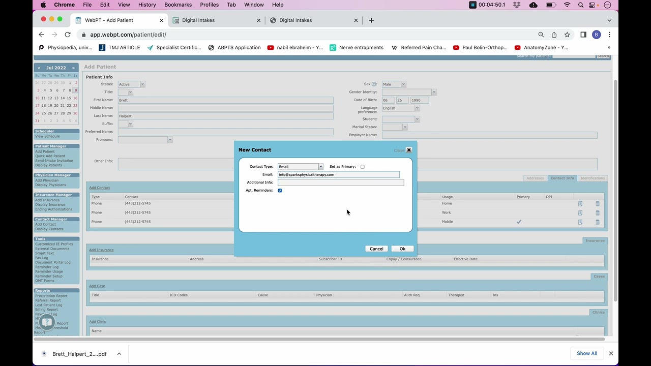 Adding New Patients to WebPT
