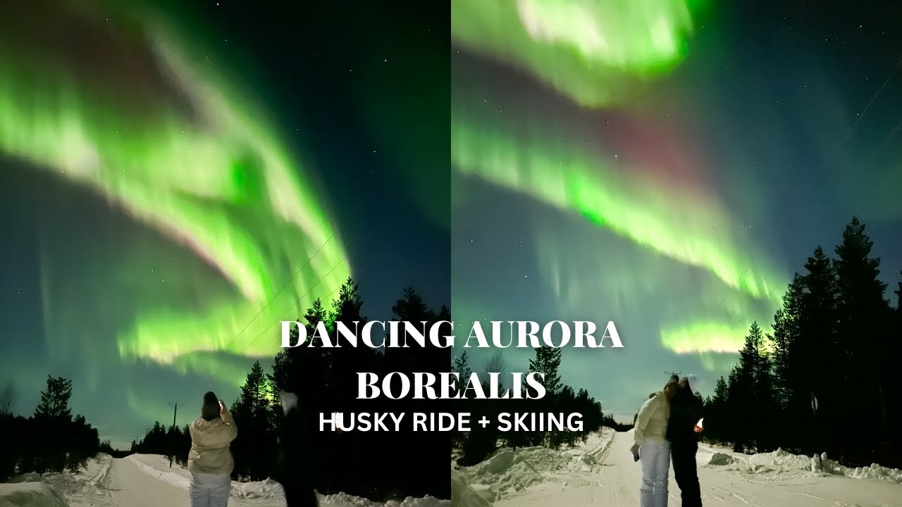 DANCING AURORA BOREALIS | HUSKY RIDE | FIRST TRY ON SNOWBOARDING