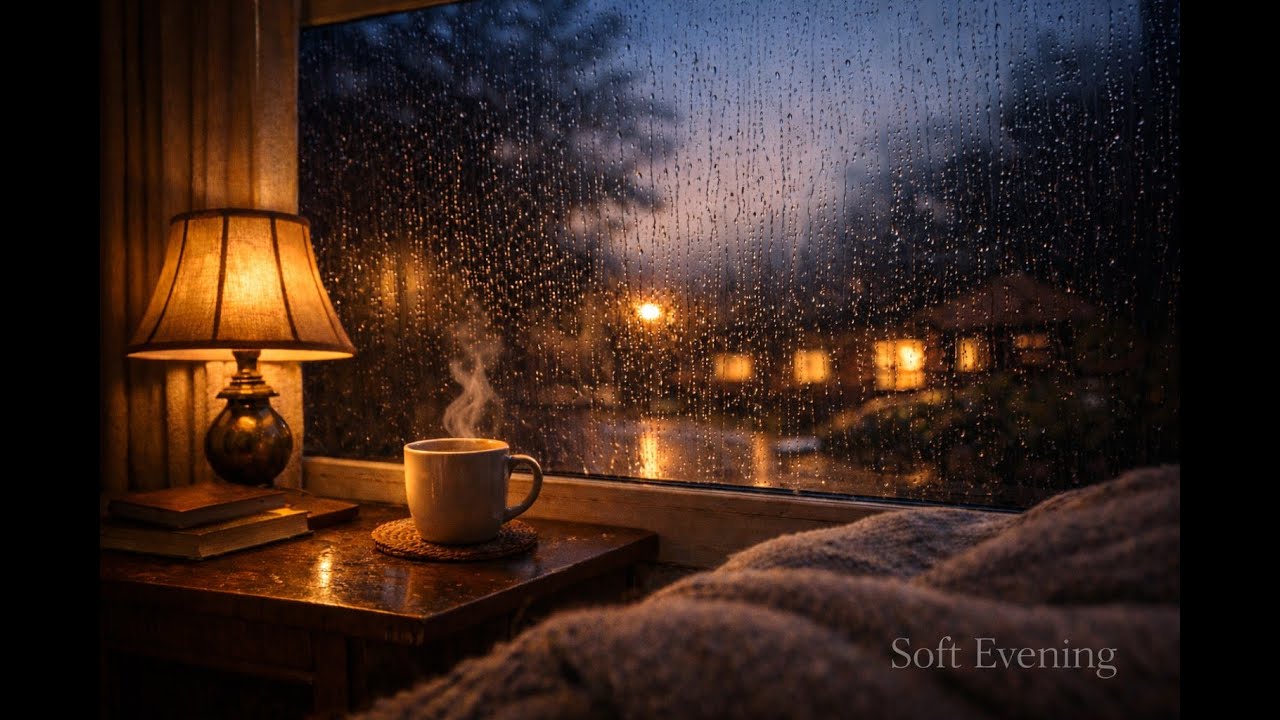 Cozy Rainy Evening 🌙 Rain Sounds for Sleep & Relaxation. Soft Evening
