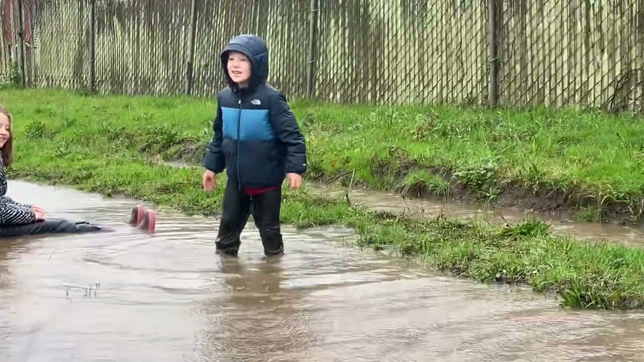 Matt and Sam dunk in huge puddles!