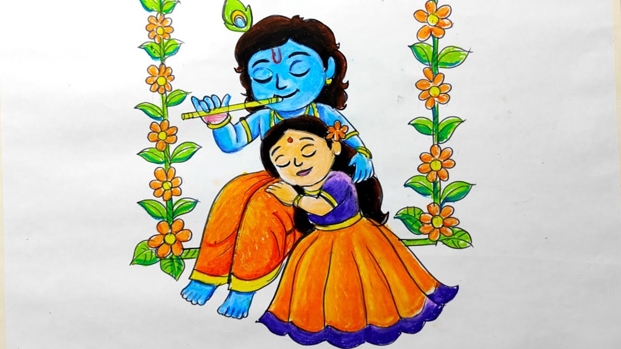 how to draw lord radha krishna for rash yatra special,lord radha krishna painting,lord krishna,