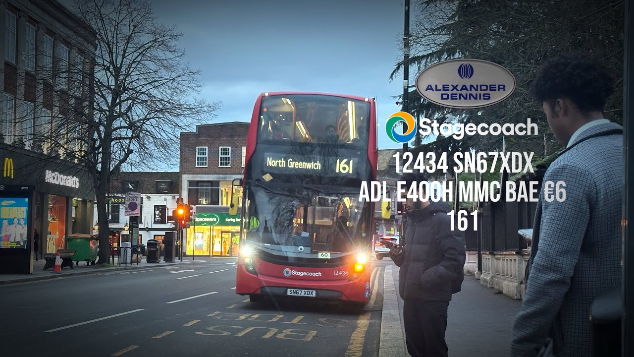 Journey on the Stagecoach London Enviro 400MMC hybrid €6 12434 SN67XDX on bus route 161
