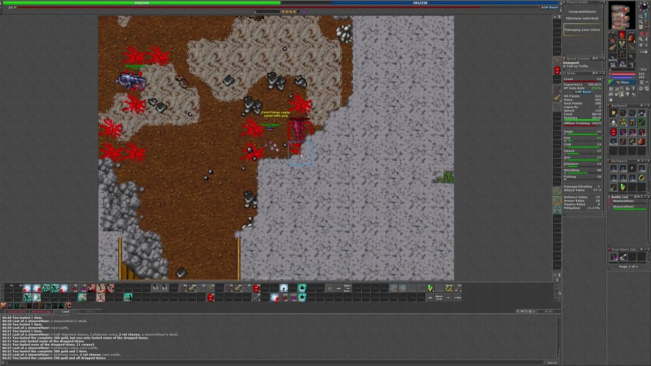 Tibia MMO gameplay walkthrough with Fern Ferun, Hunt place for  low level monk