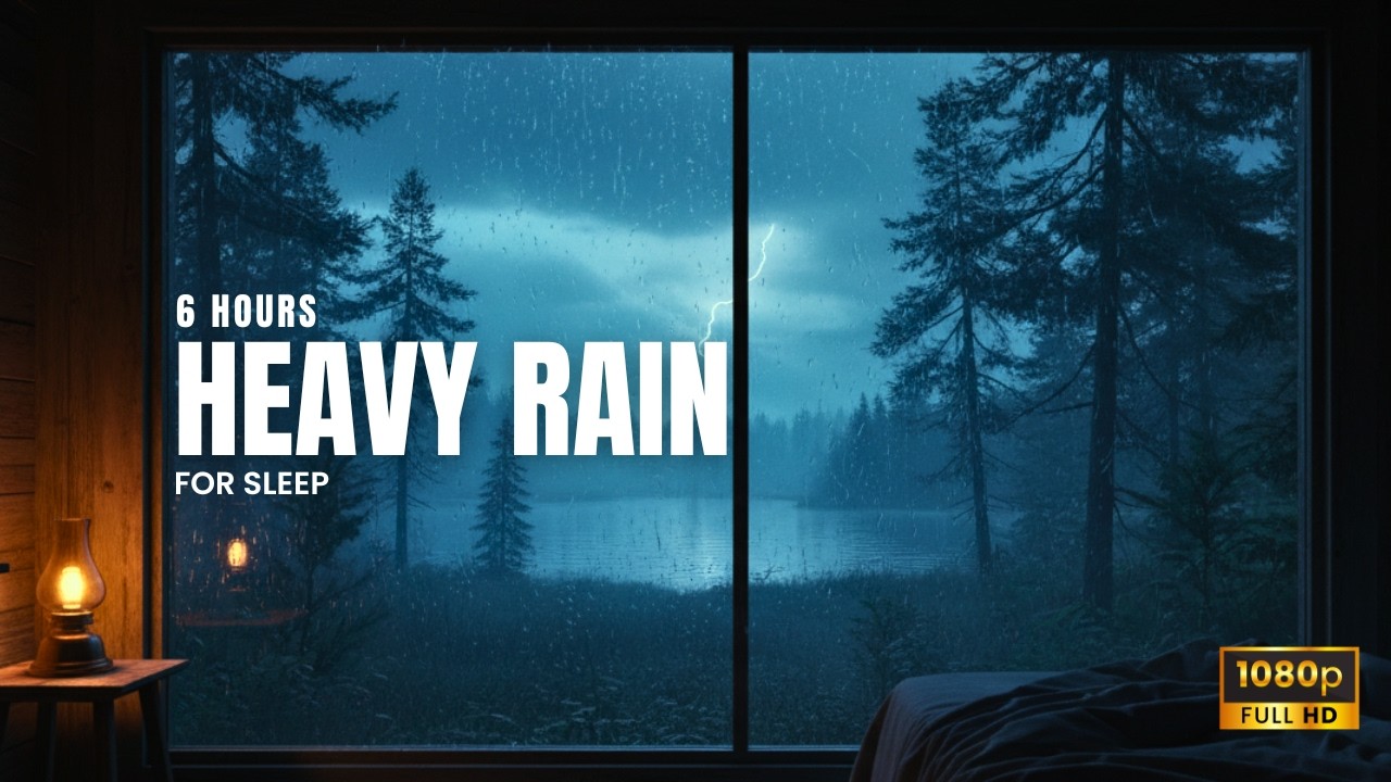 Rainy Night at a Wooden Cabin by the Lake | Forest Storm Ambience
